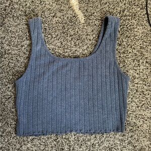 blue crop top with ribbed pattern